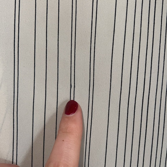 Ann Taylor Petite White & Navy Striped Keyhole Blouse [Size Large P] - Picture 11 of 12